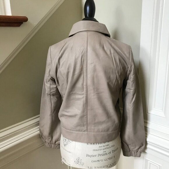 NWT JCrew Bomber Leather Jacket Womens XS Tan Nude Boulder Long Sleeve BJ932 NEW - Picture 11 of 13